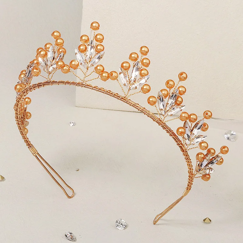 Bridal Hair Accessories Wedding Crown Headband Crystal Gold Color Pearl Tiaras and Crowns for Women Hair Jewelry Party Gift