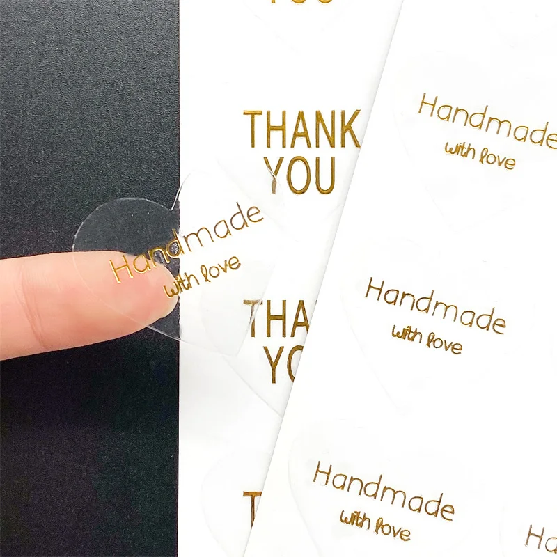 Self Adhesive Stickers Adhesive Stickers Packaging Stickers Thank You Stickers 100pcs Transparent hot stamp thank you Handmade with love seal sticker Self-Adhesive stickers DIY Gifts Baking Package Label
