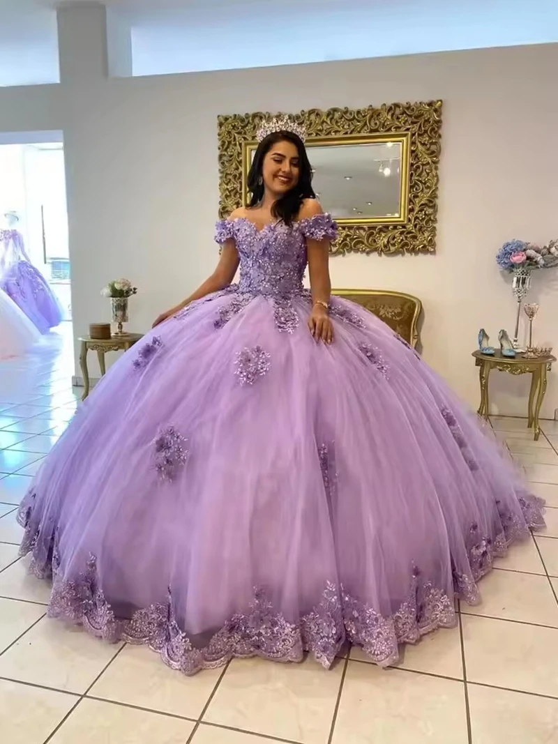 BOMARIS Lilac Quinceanera Dresses Princess Vestidos De 15 Anos Lace Off Shoulder Sweet 16 Ball Gown Birthday Party Customized 1