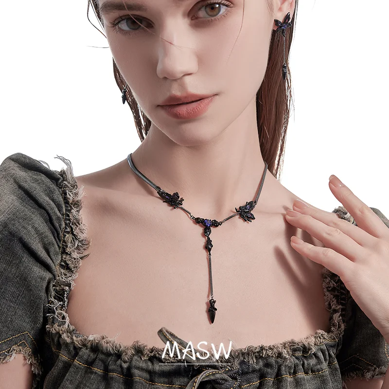MASW Original Design Cool Style Elegant Temperament One Black Butterfly Pendant Necklace For Women Girl Popular Jewelry Gift