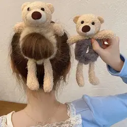 Cute Cartoon Bear Rubber Band for Girls Plush Ponytail Rabbit Hair Tie Elastic Hair Ring Headwear Girls Kids Hair Accessories