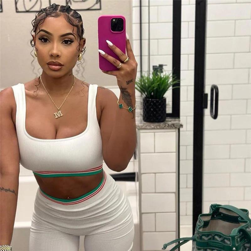 

Zabrina Casual Ribbed Knitted 2 Piece Short Set For Women Skinny Tank Tops And High Waist Fitness Sports Shorts Summer Outifits