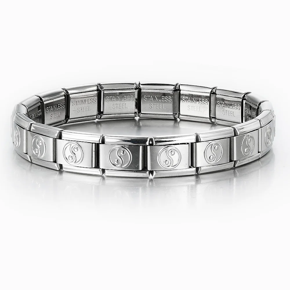 Turing Modetrend Frauen Mann italienischen Charme lächelndes Gesicht Sonne Herz Tai Chi Edelstahl elastischen Armband Link Armreif Schmuck – Detail 2