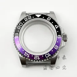High-Quality 40MM GMT Watch Case with Aluminum Bezel, Stainless Steel Finish for NH34 NH35 NH36 Case (Black Purple Glass B)
