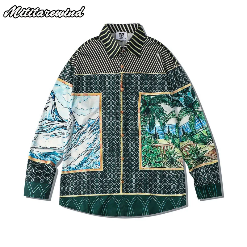 

High Street Long Sleeve Flower Shirt Hawaiian Style Spring And Summer Casual Men Beach Vacation Vibe Men's Clothing