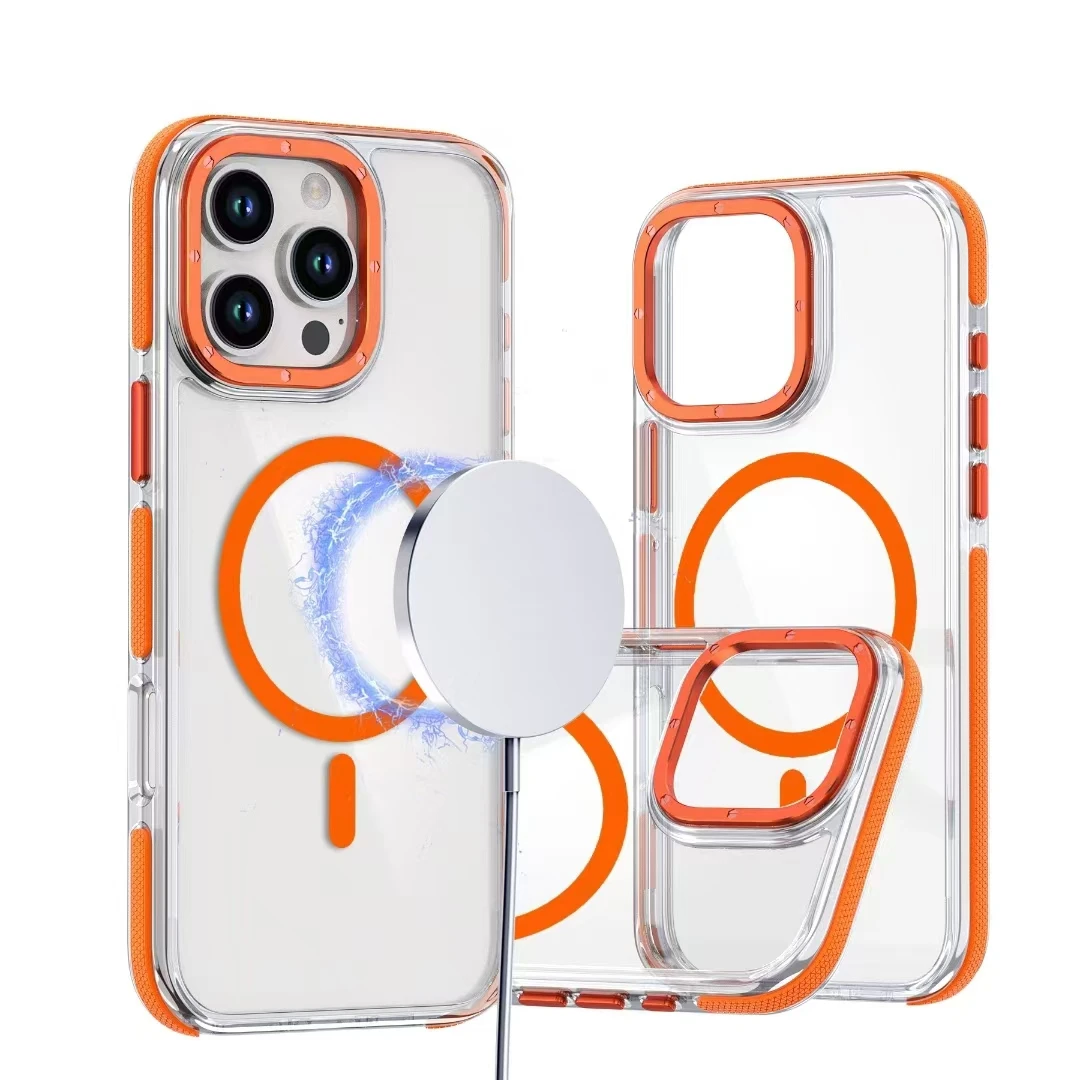 Luxury Shockproof MagSafe Wireless Charging Clear Case with Magnetic Cover