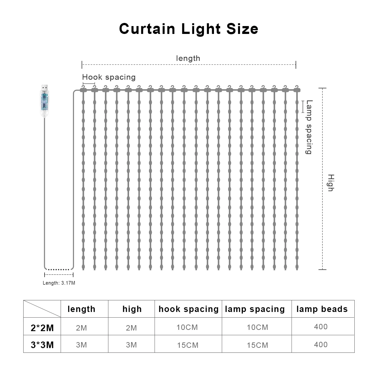 Elegant LED Curtain String Lights - USB-Powered with Bluetooth App for Customizable Patterns, Perfect for Home and Festive Decor