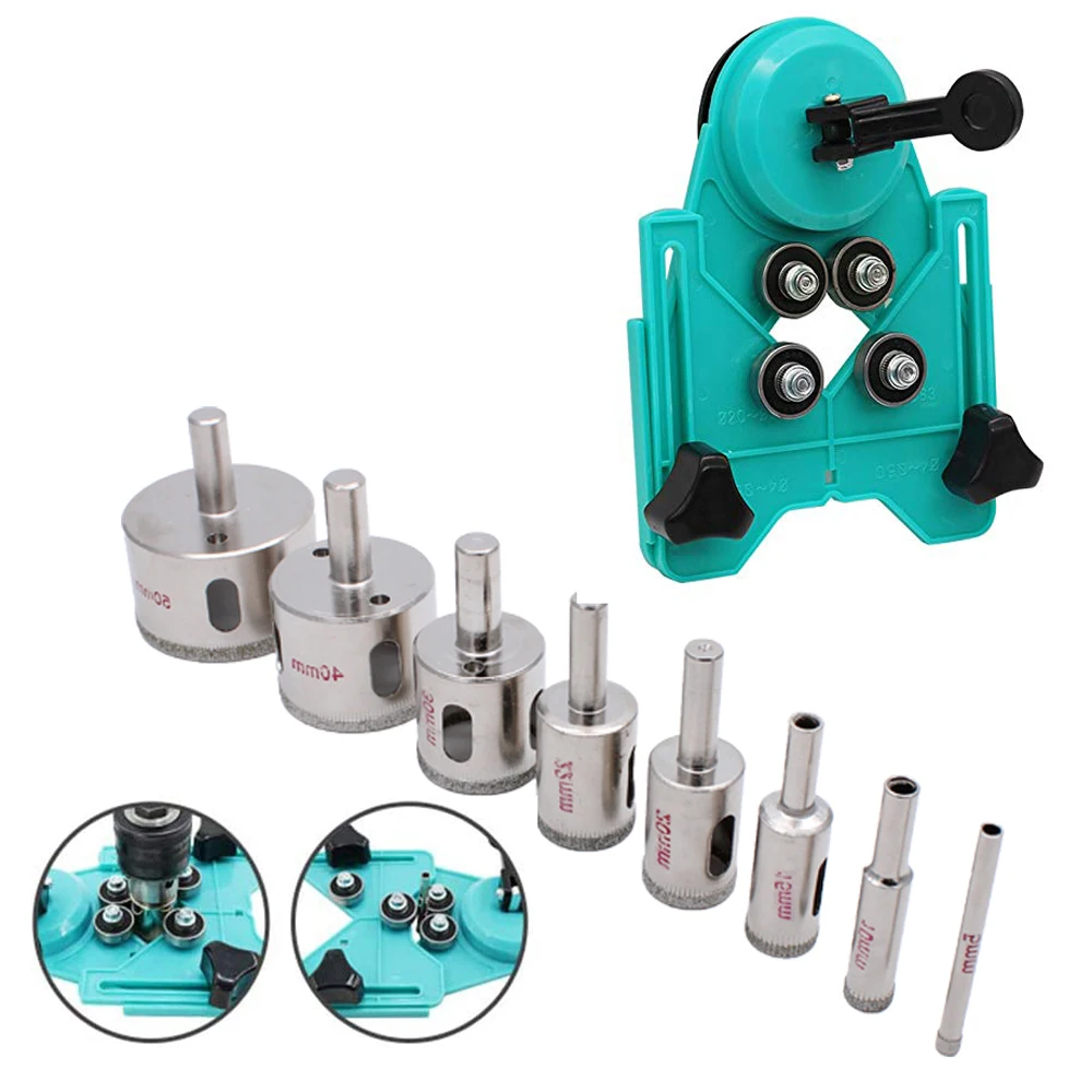 

9PC 4-83mm Tiling Drill Guide Vacuum Base Sucker with 5-50mm Diamond Coated Tile Drill Bit Tile Glass Hole Saw Openings Locator