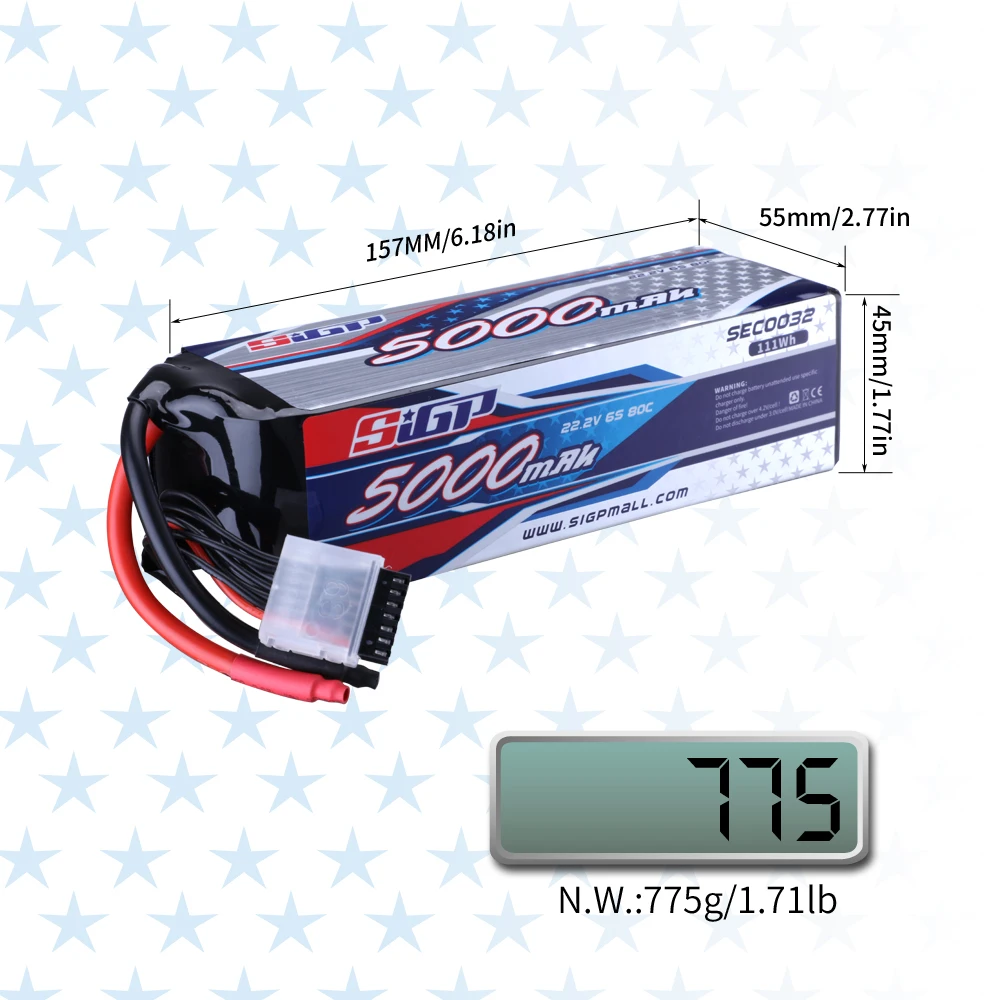 SIGP 6S 22.2V Lipo Battery for 2200mAh 40C 5000mAh 80C Soft Pack with RC Helicopter Airplane FPV Drone Quadcopter Racing Hobby 6