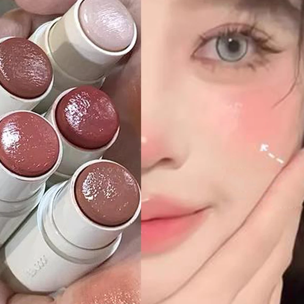 5colors Water-light Blush Stick Korean Moisturizing Gloss Lip Cheek Blusher Stick Matte Waterproof Natural Contour Blush Makeup