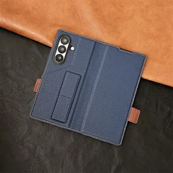 Luxury PU Leather Wallet Card Holder Phone Case with Screen Protector and Shockproof Cover - Galaxy Z Fold 3 (Blue)