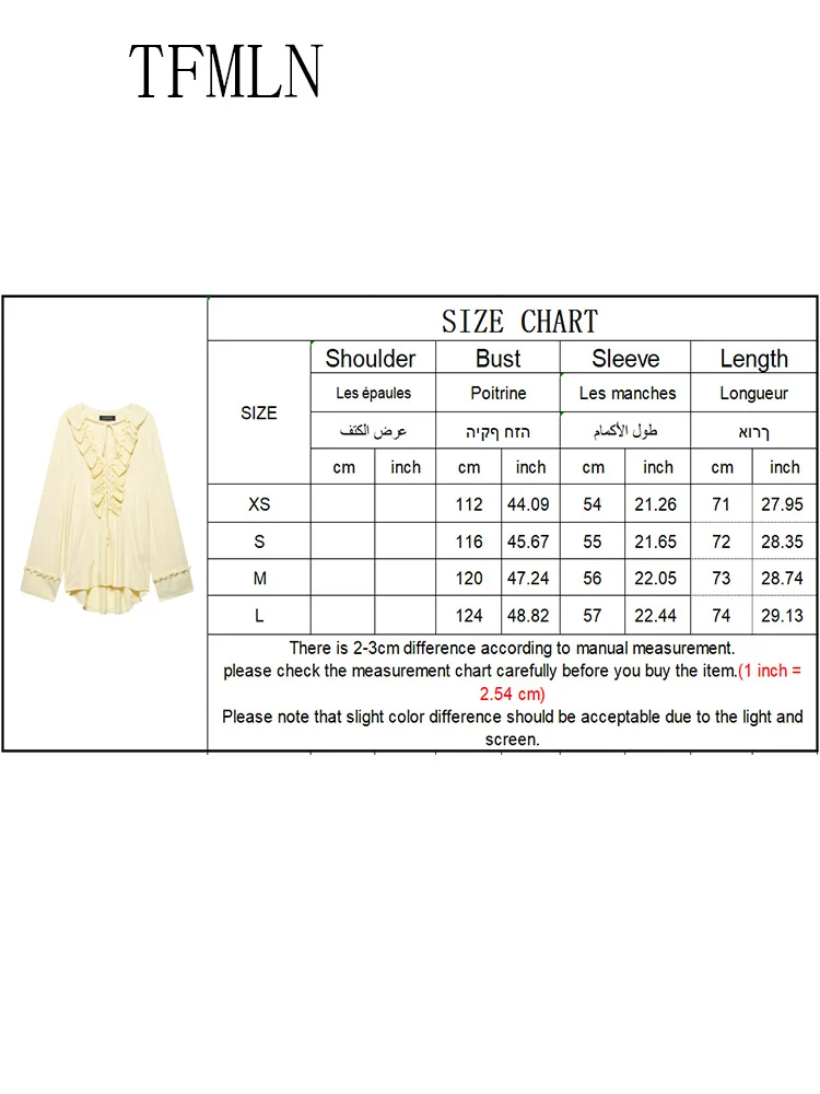 TFMLN 2025 Summer Tierred Ruffles Blouse For Women Fashion Lace Up V-neck Loose Causal Tops High Street Oversize Long Sleeve Top