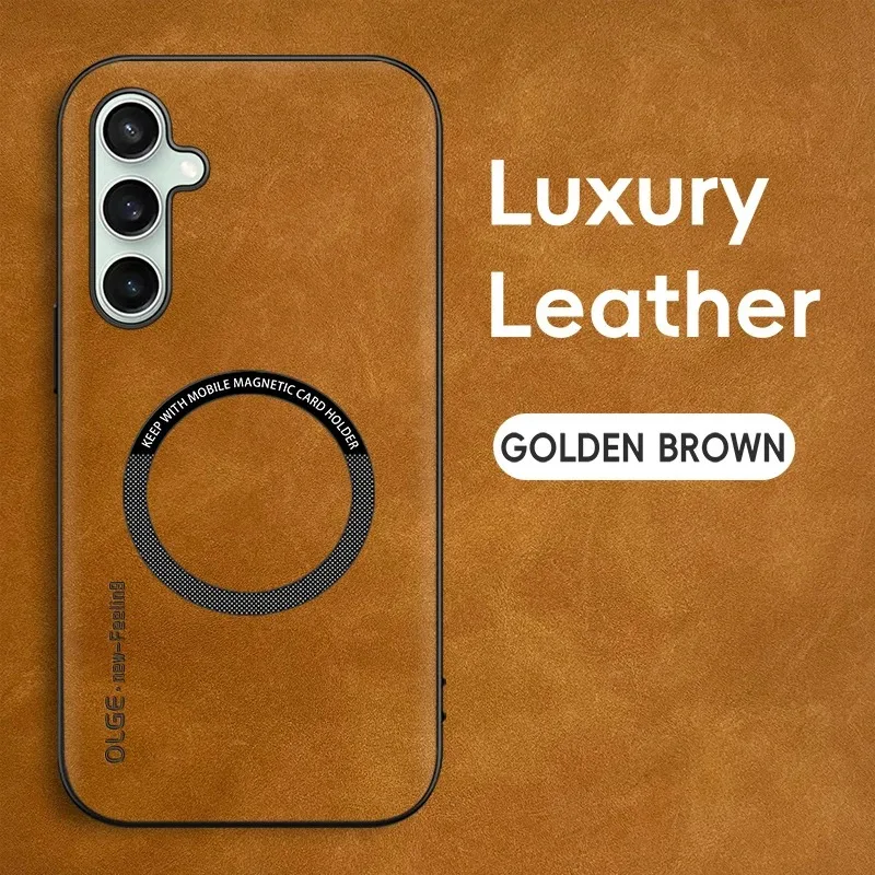 Leather Magnetic Case with MagSafe Compatibility - Shockproof & Wireless Charging Back Cover