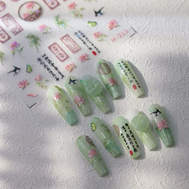 

[Meow.Sensei] Antique Series Thin Tough Ins Frosted Nail Stickers Adhesive Finger Gilding Ornament M-313