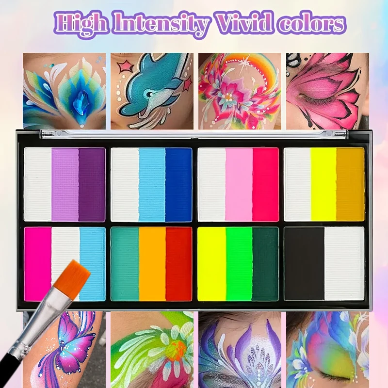 Dual-Tone Face  Body Paint Palette - Rainbow Stripe Makeup Kit for Cosplay  Halloween