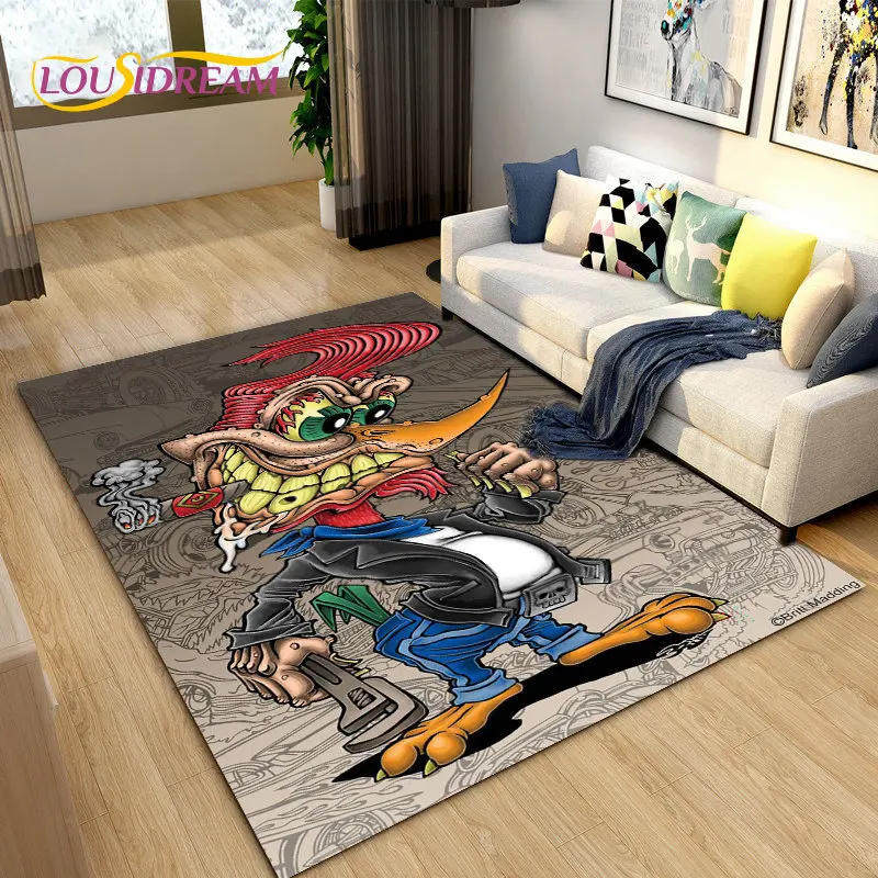 Funny Rat Fink Rug Garage Rug For Men Cartoon Rat Fink Area Rug