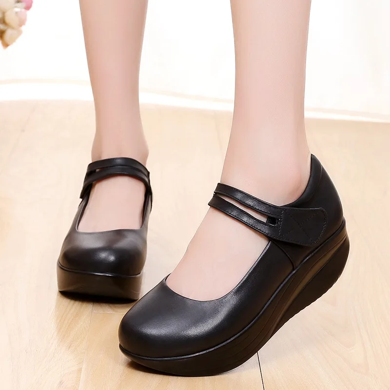 

2023 New Black Platform Wedges Shoes Pumps Women High Heels Platform Shoes Round Toe Pumps Cross Tie Wedges Heels Lolita Shoes