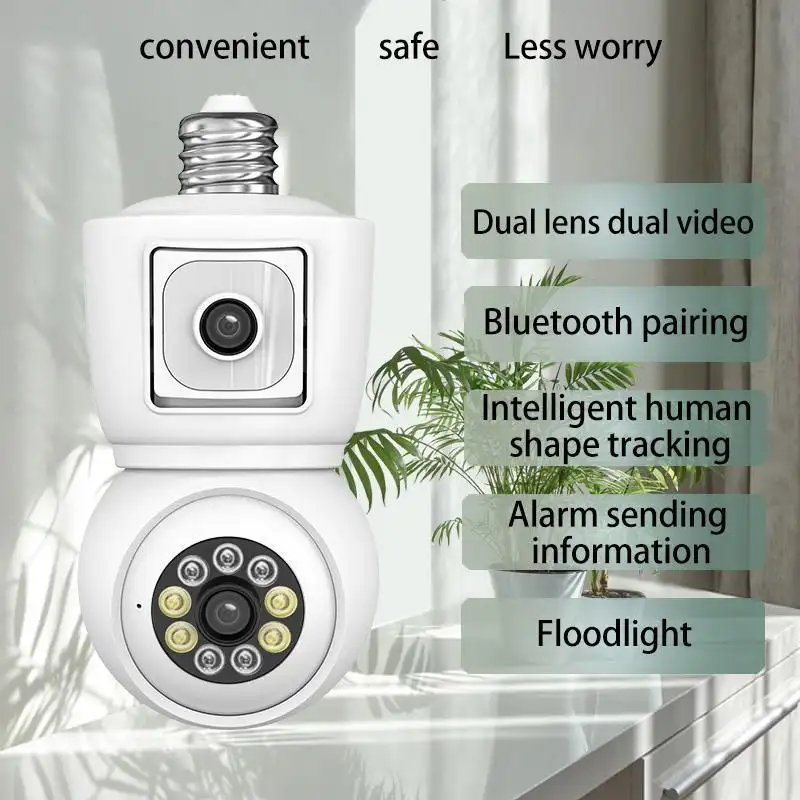 8MP E27 Bulb WiFi Camera 4K Dual Lens Dual Screen Cam Auto Tracking Two Way Audio Night Vision CCTV Security Protection ICSEE - Image 2