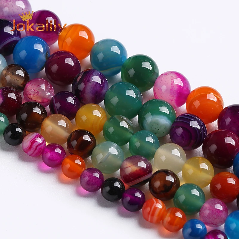 

Natural Mix Color Striped Agates Stone Beads For Jewelry Making Round Loose Spacer Beads Diy Bracelet Necklace 4 6 8 10 12mm 15"