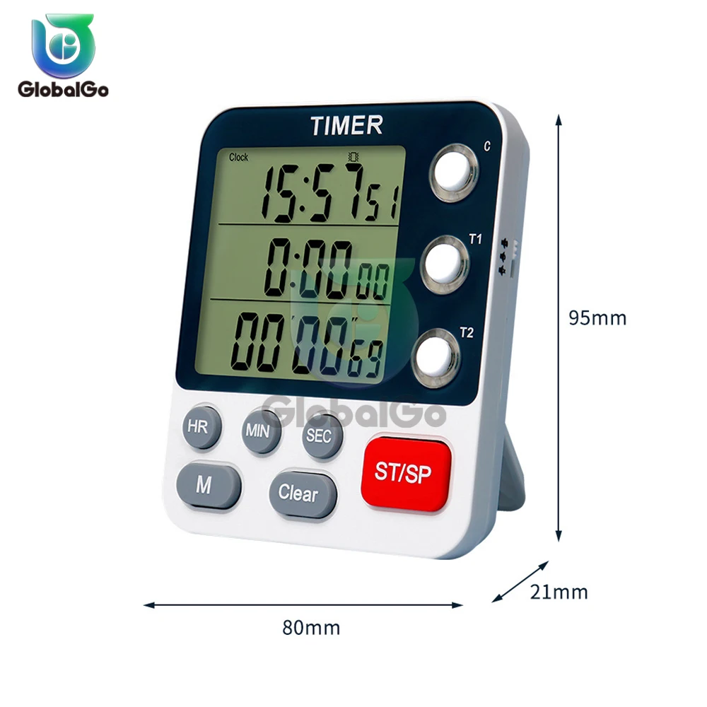 Tri-Channel Digital Kitchen Timer with Adjustable Volume, Memory Function, and Magnetic Stand
