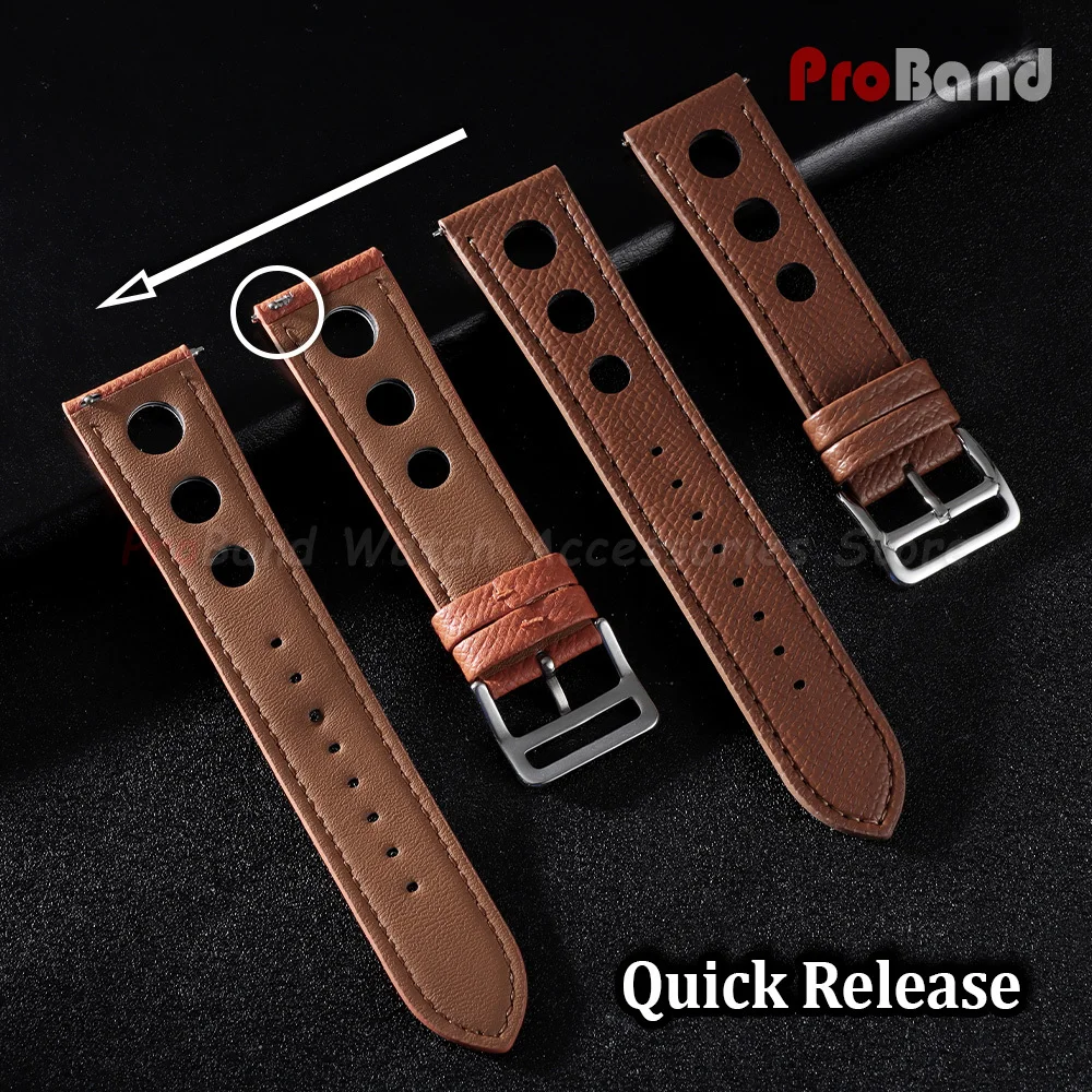 Breathable Leather Watch Strap with Stitching - Multiple Colors