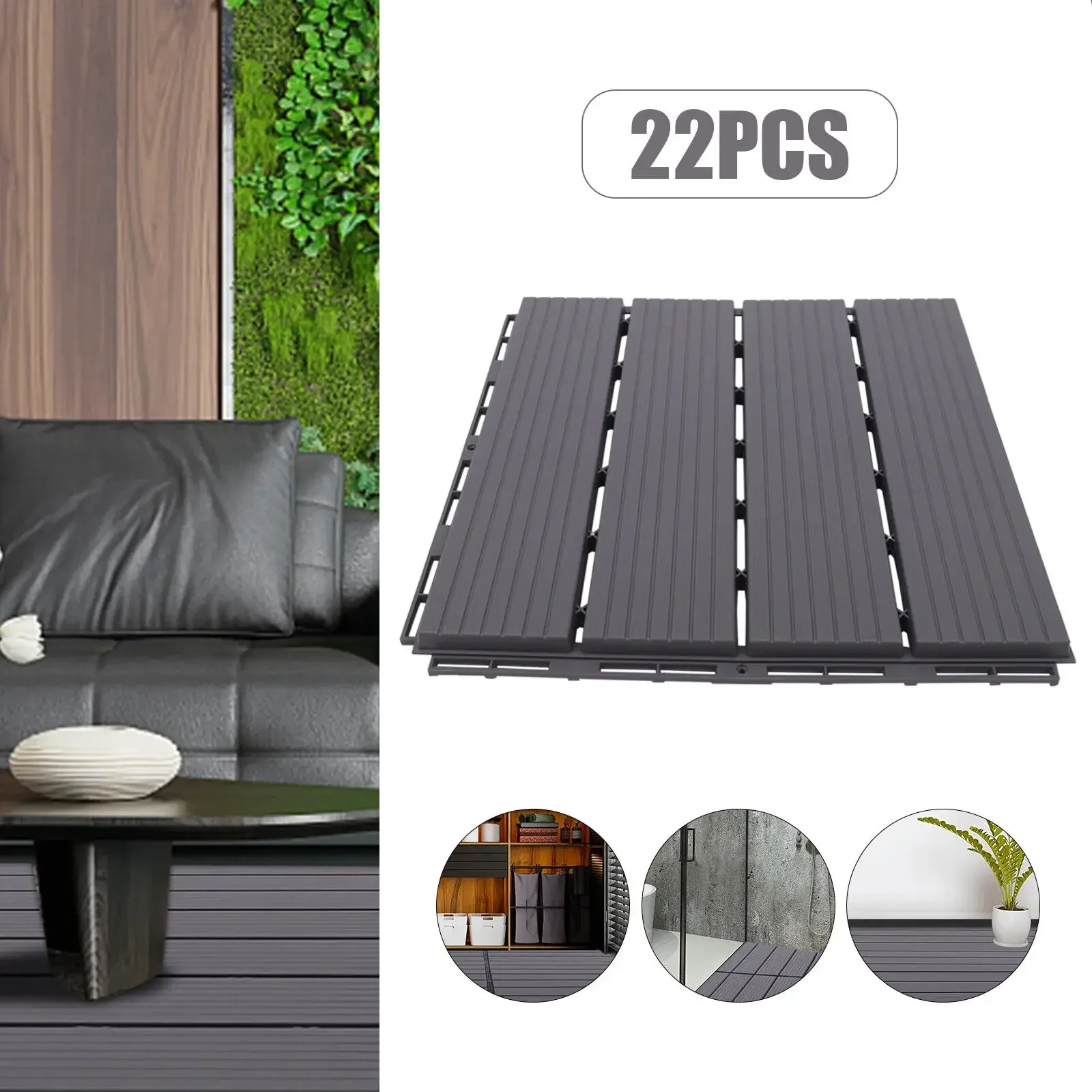 22 Pack Outdoor Patio Deck, Deck Flooring Tile Garden Balconies Flooring Interlocking Decking Tile, 12*12 In