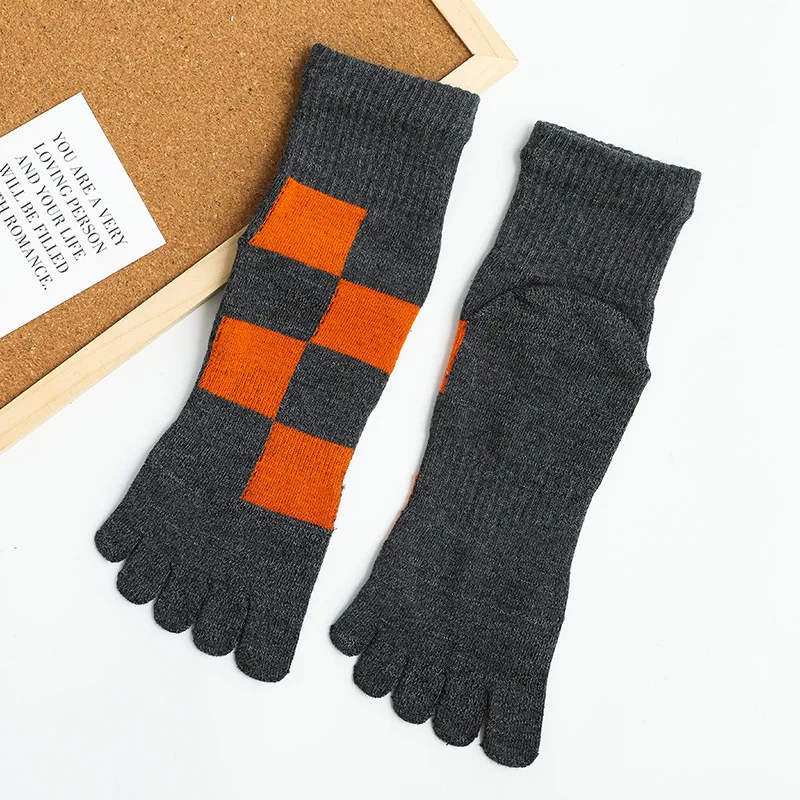 5 Pairs Thick Five Finger Socks Autumn Winter Warm Cotton Sock Big Plaids Business Sport Anti-Friction Deodorant Split Toe Socks