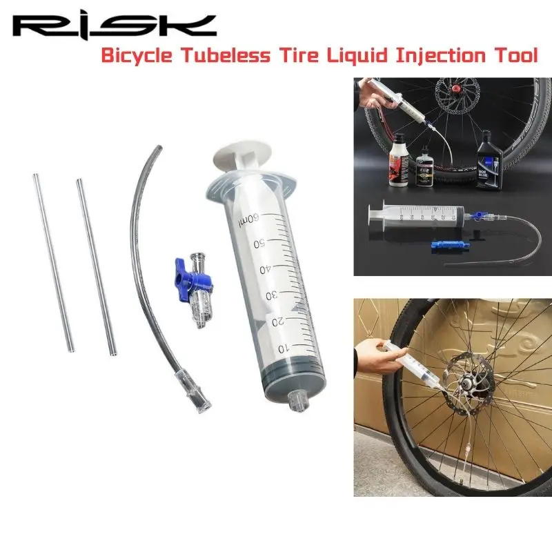 

RISK Bicycle Tubeless Tire Liquid Injection Tool Tire Tubeless Sealant Injector Syringe Rubber Hose Kit For MTB Bike Repair Tool