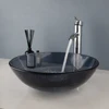ZAPPO Bathroom Sink Tempered Glass Basin Above Counter Grey Vessel Sink Bowl Bathroom Vessel Sink Chrome Faucet W/ Drain Combo 5