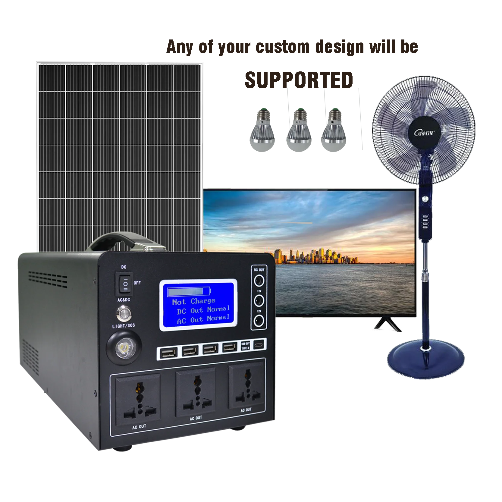300watts Mini Portable Solar Power AC DC Output Home Lighting System Generator For Fan And TV