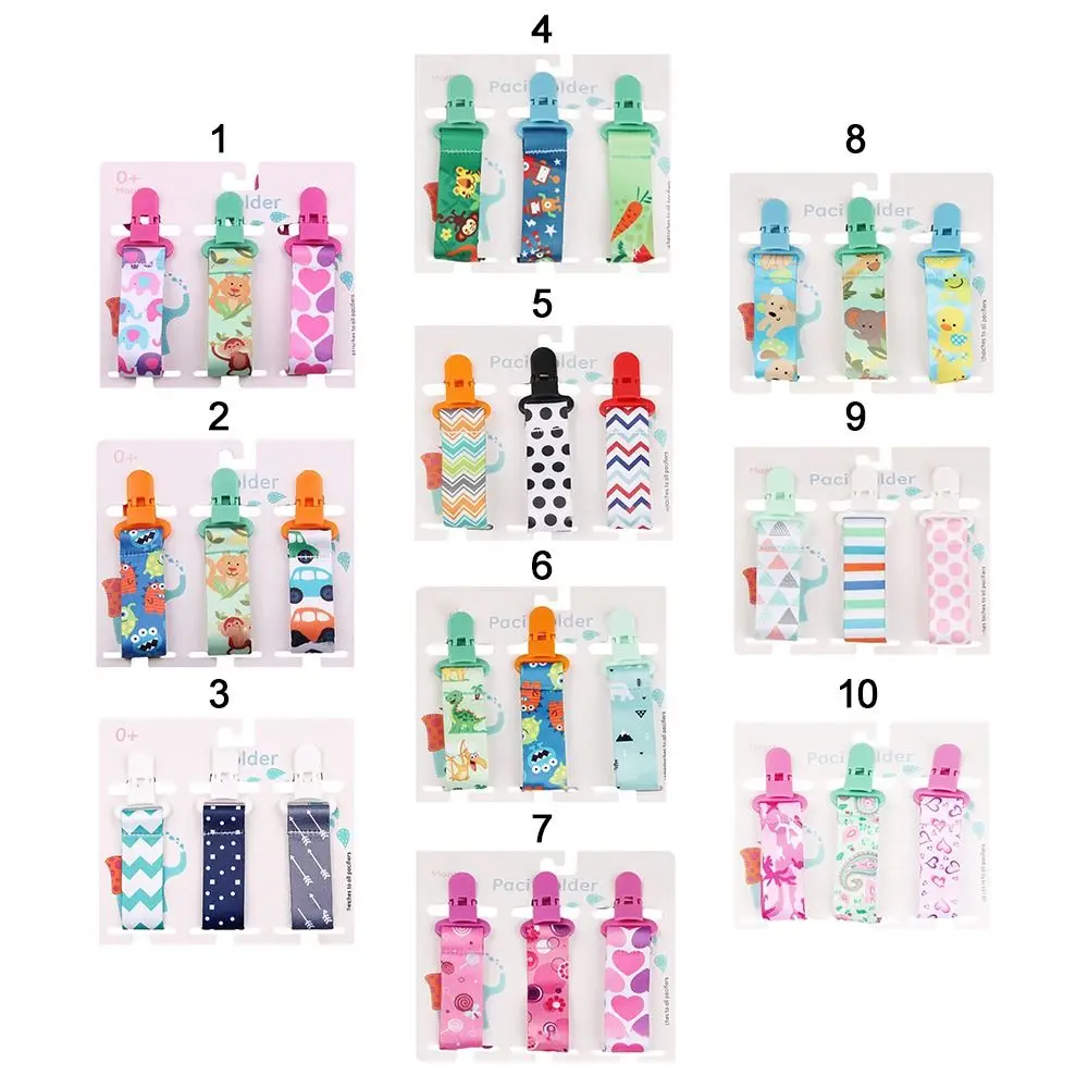 3PCs Pacifier Chain Bracket Dummy Clips Soother Holder Cartoon Print Baby Pacifier Clip Baby Care Safe Child Pacifier Clips