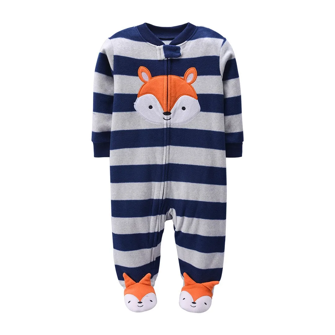 Footed Warm Baby Rompers 2023 Fall Winter Cute Animal Micro Polar
