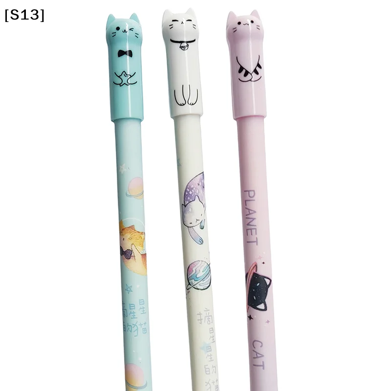 6Pcs 학생 교사 선물 0.5mm 귀여운 고양이 꼬리 지울 수있는 젤 펜 세트 블루 매직 리필 학교 사무실 카와이 쓰기 문구 Q @
