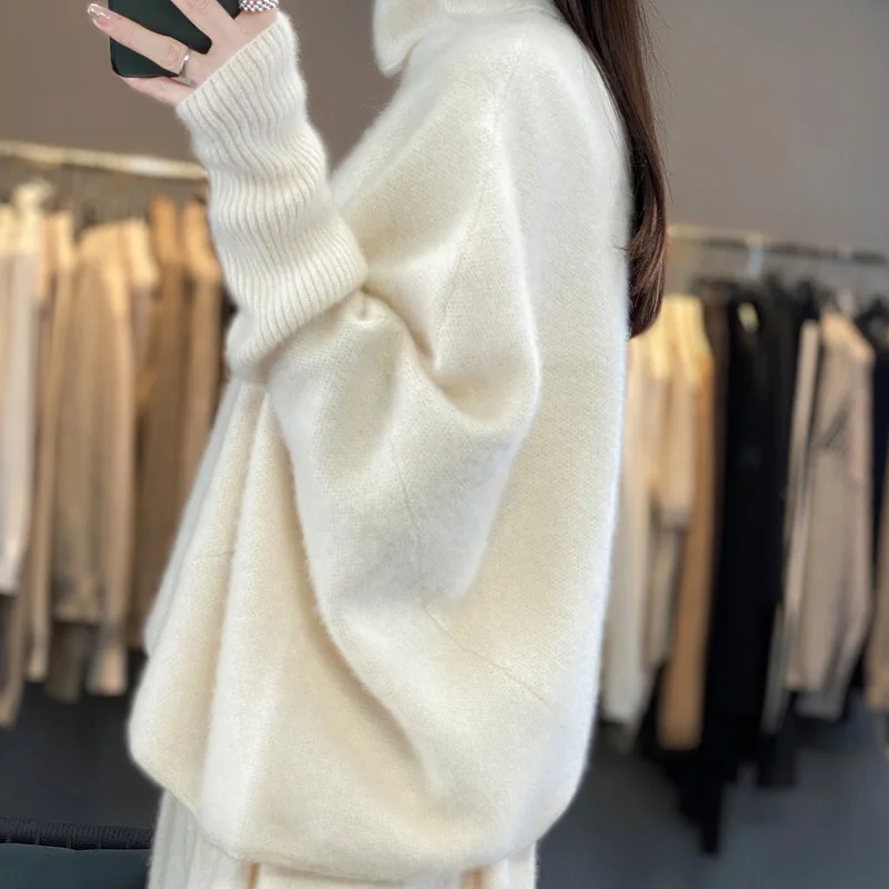 

Winter Women's Fashion Heaps Collar High Collar Versatile Sweater 100% Pure Cashmere Knitted Pullover Autumn New Solid Loose Top