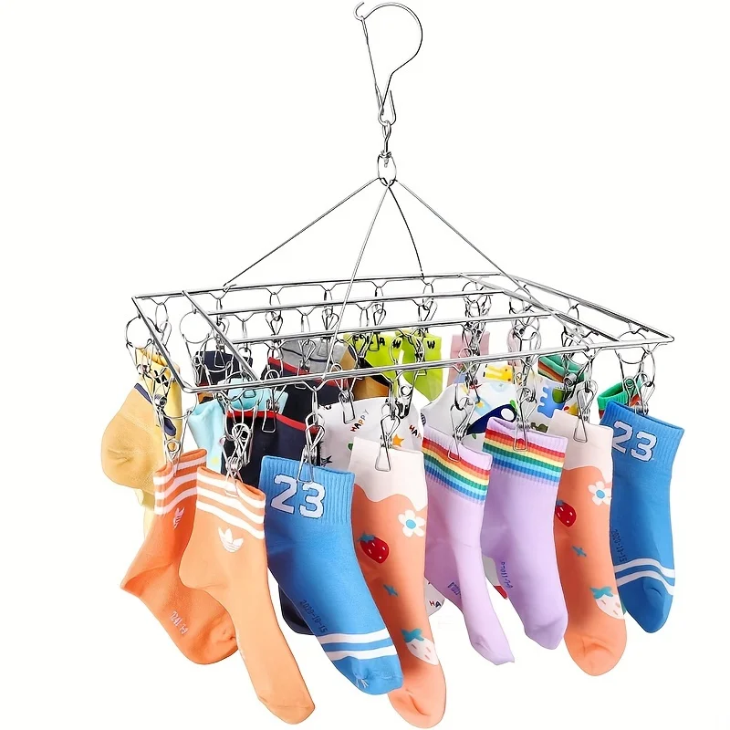 Stainless Steel Windproof Clothes Hanger Household Clothes Hanger Clip Multi-functional Baby Children Dormitory Sock Drying Rack 2