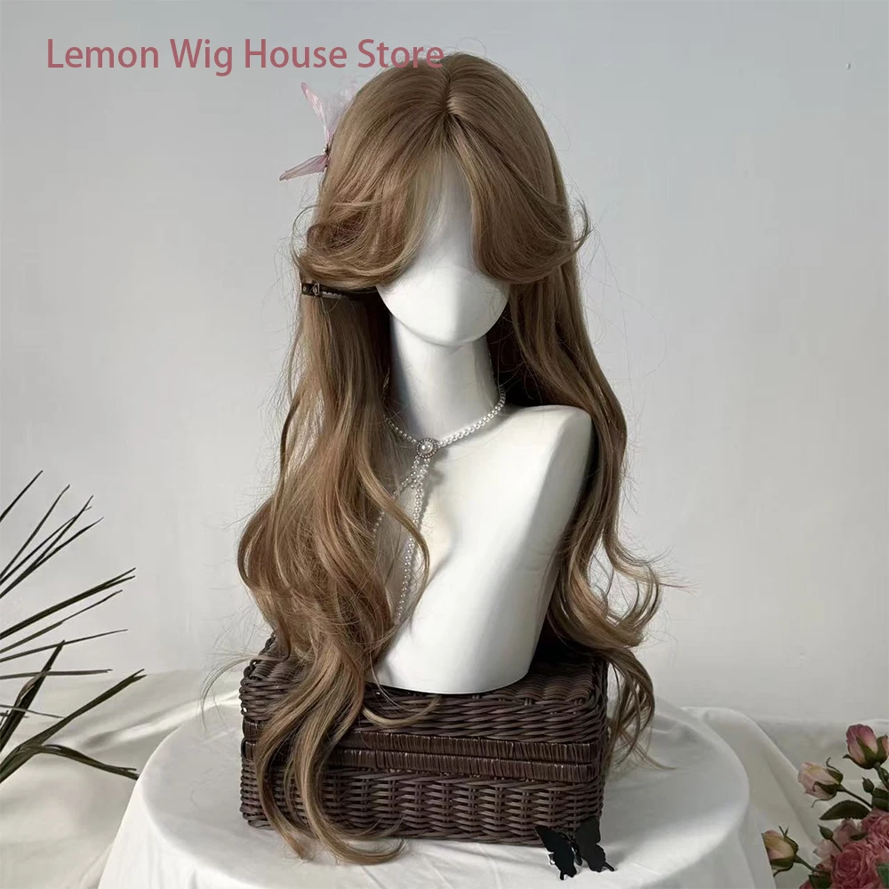 Tea Brown Synthetic Wig for Women Daily Use High Quality Fiber Wigs Long Straight Hair Slightly Curly Wig Fashion Heat Resistant 2