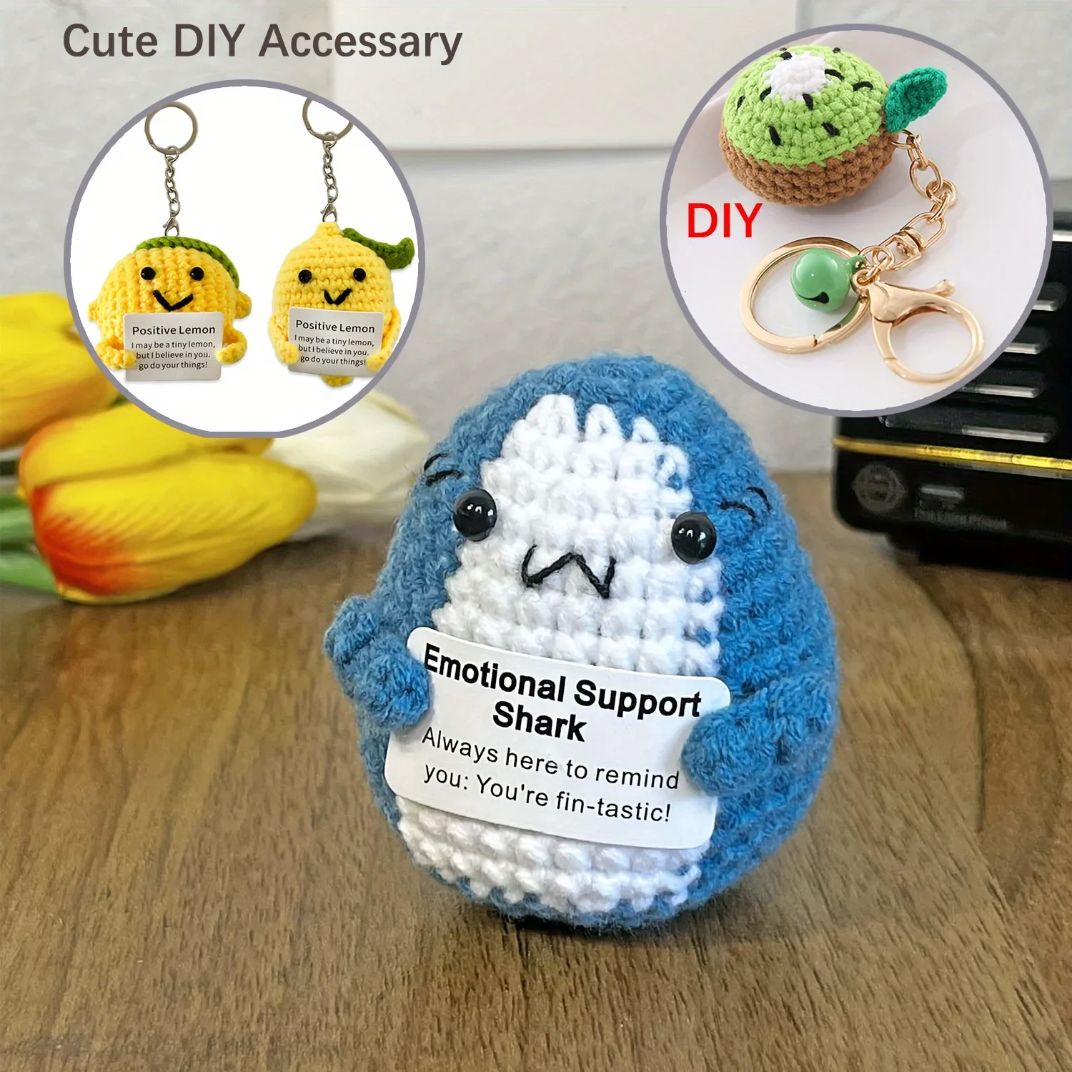 An emotional support crochet shark fabric Amigulumi handmade kit mixed color DIY accessory gift
