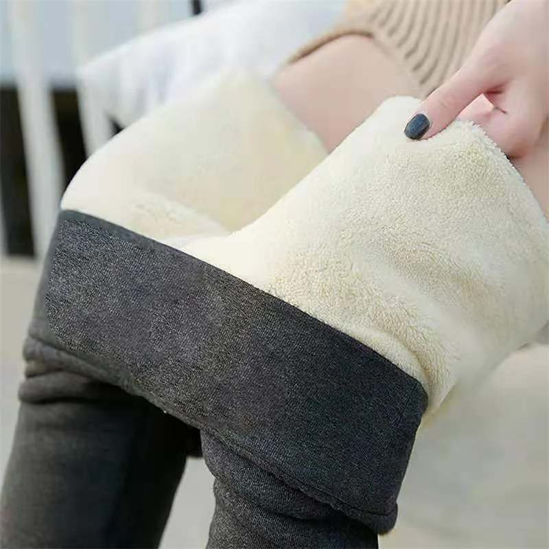 

Women Winter Plus Velvet Stretch Leggings Solid Color High Waist Warm Leggings Women Lamb Cashmere Thick Winter Leggings