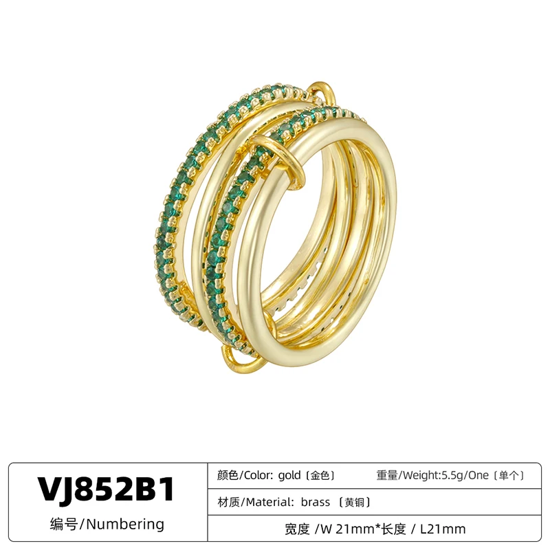 ZHUKOU 6/7/8 Copper Metal CZ Stone Four-Layer Stackable Ring Simple Korean-Style Unisex Couples Jewellery 1 Piece:VJ852-VJ854 4
