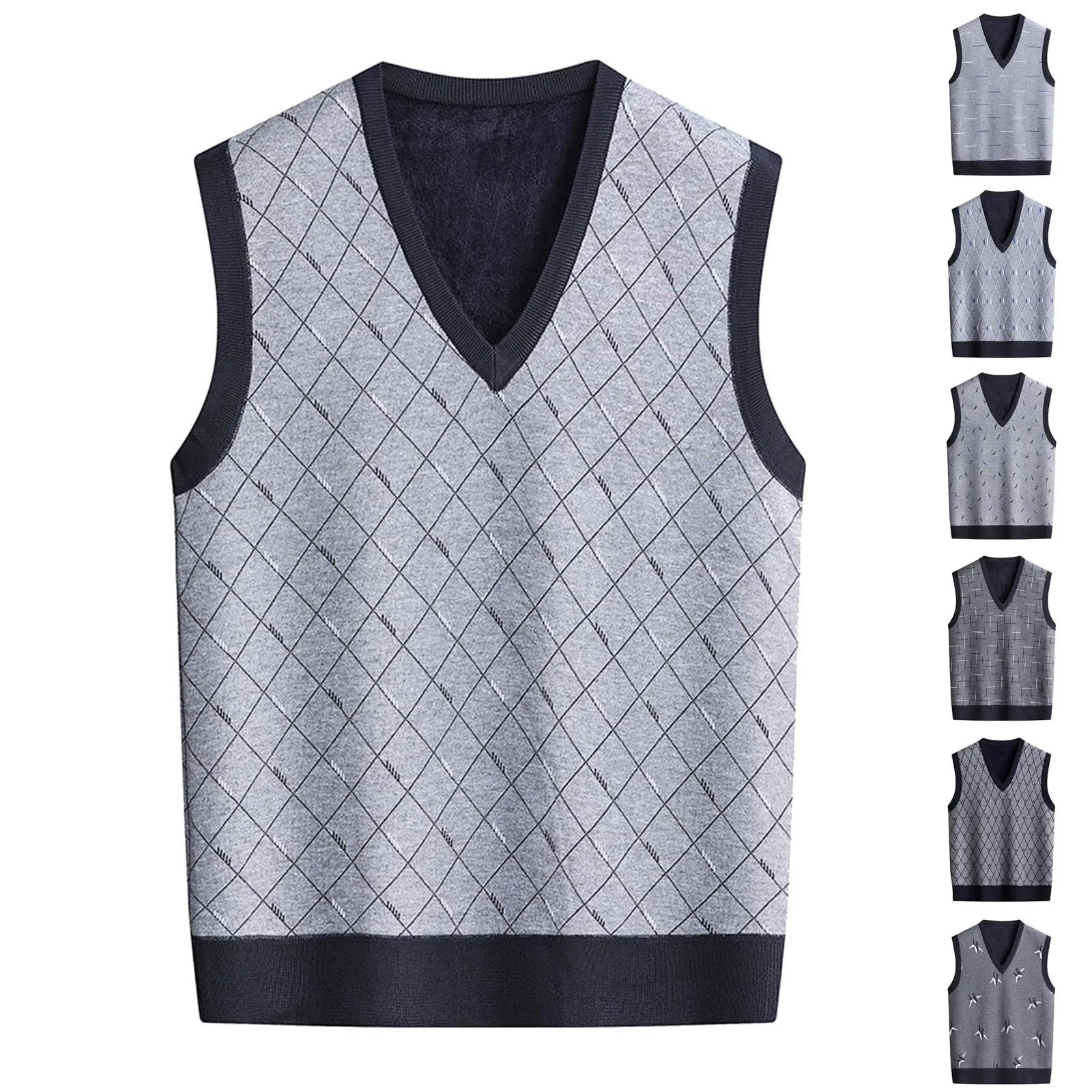 

Mens Autumn Winter Casual Fashion V Neck Sleeveless Knit And Fleece Vest Sweater Vest