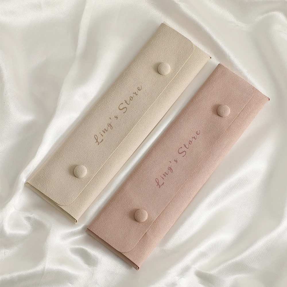 Exquisiter Personalisierter Logo 22x6,5cm Mikrofaser-Schmuckbeutel mit Druckknopf für Perlen, Halsketten, Anhänger, Armbänder, Organizer-Tasche, Geschenkverpackung – Detail 6