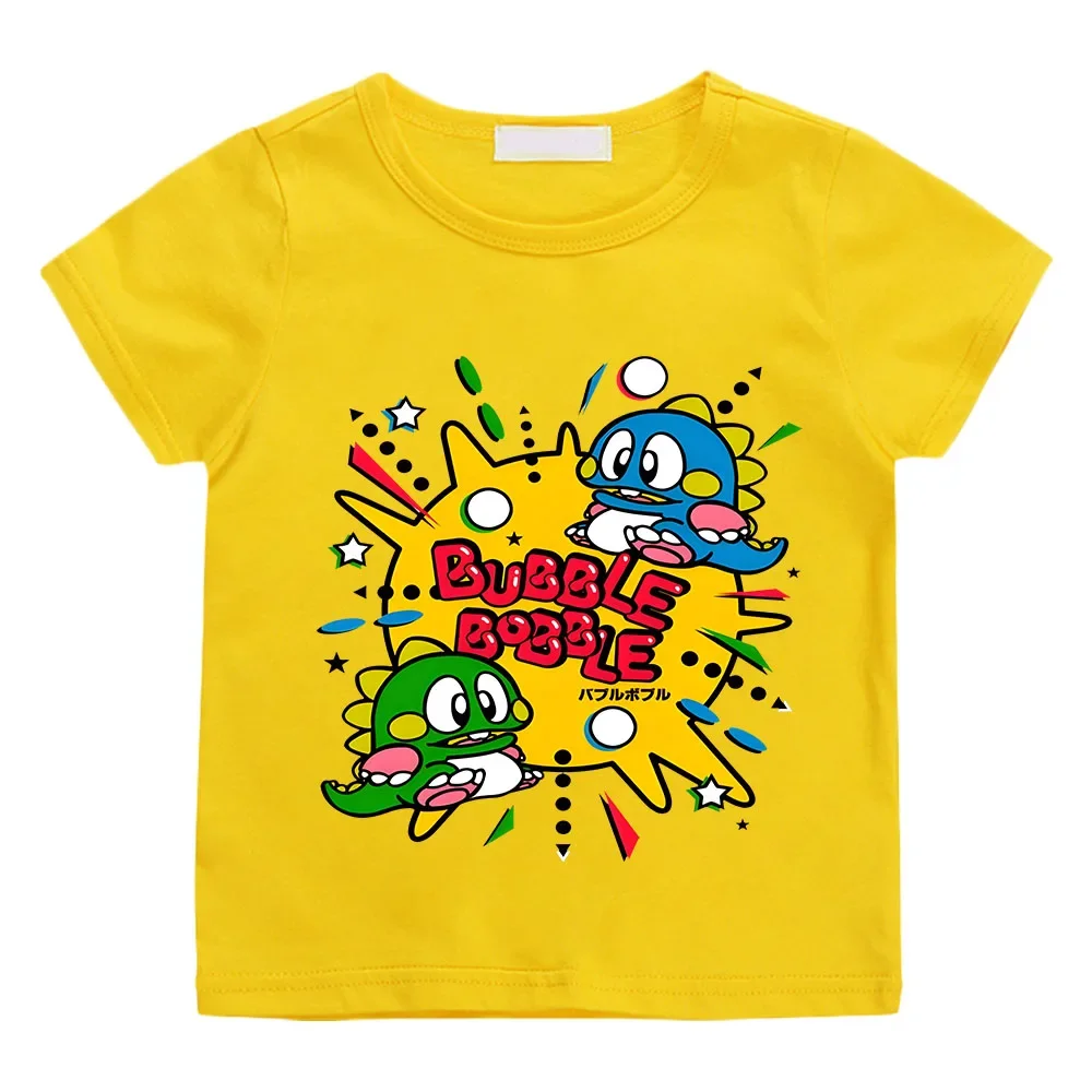 70s 80s Arcade Game Cute Bubble Bobble T-Shirt Kids 100% Cotton Short Summer Short Sleeve Casual Clothes Tee-shirt High Quality 5