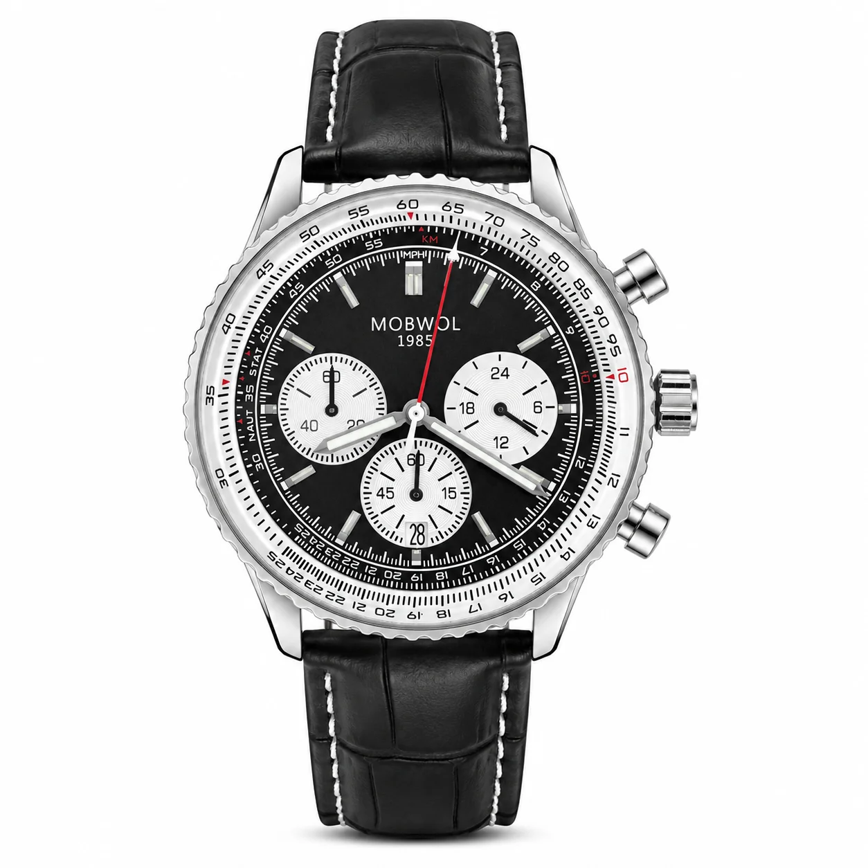 Men's Multifunction Chronograph Leather Strap Watch - Vintage Pilot Dial, Business & Fashion Style