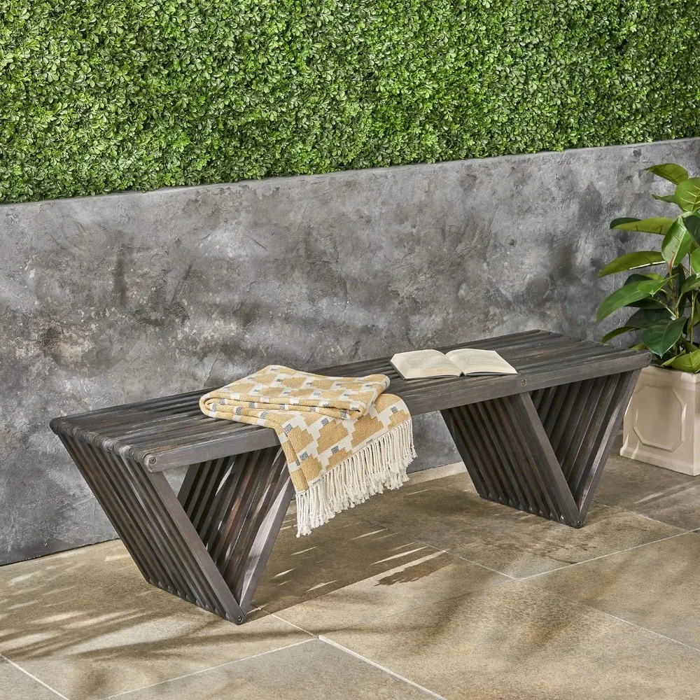 

Patio Benches, Outdoor Wood Bench, Dark Gray Finish, Dark Gray Patio Benches