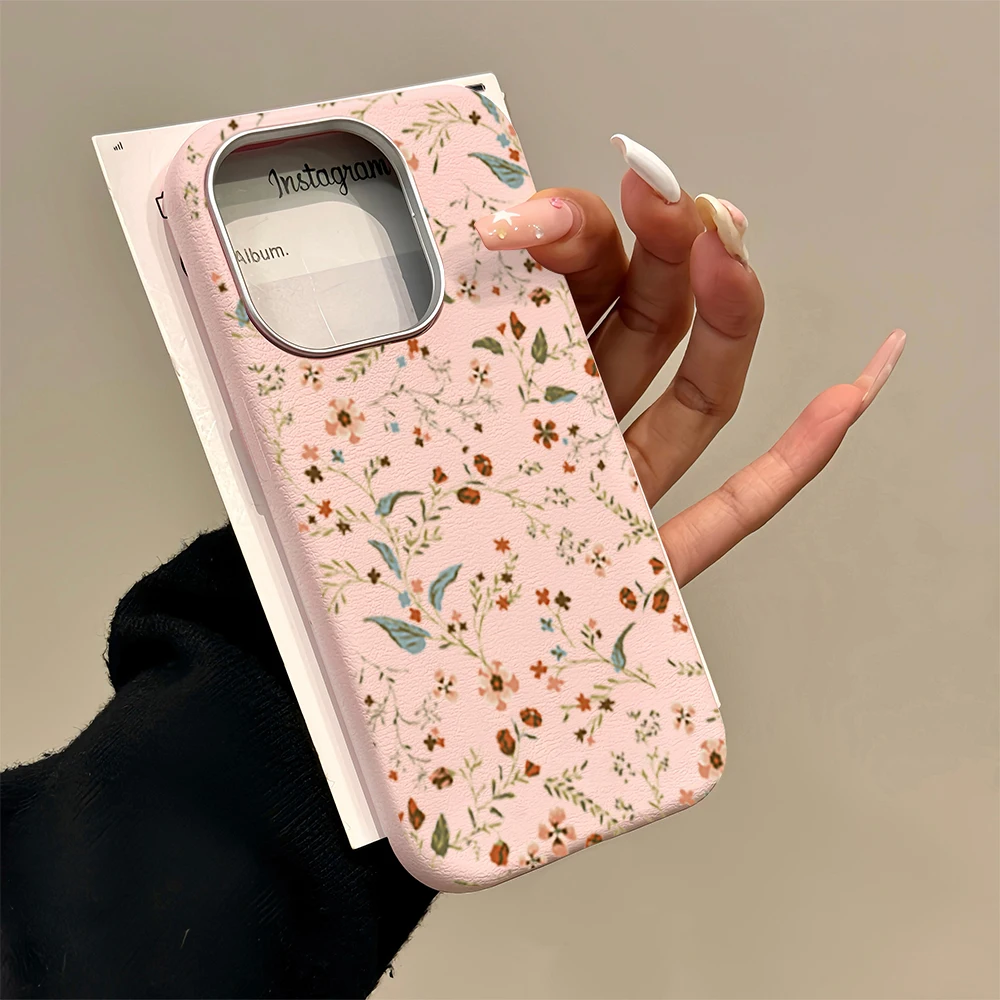 Compact Floral ShockProof Phone Case with Leather Texture Design