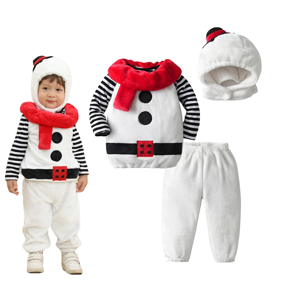

Children Christmas Clothing Set Cotton Warm Snowman Suit Sets 4pcs Hat Tops Shirt and Pant Kids Winter Autumn Clothes