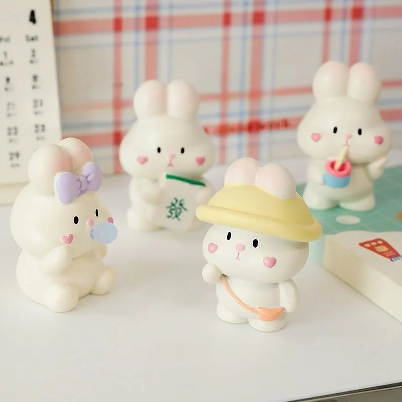 Cute Cartoon Bunny Car Decor Resin Figurine  Office Desk Ornament Car Accessories Gift