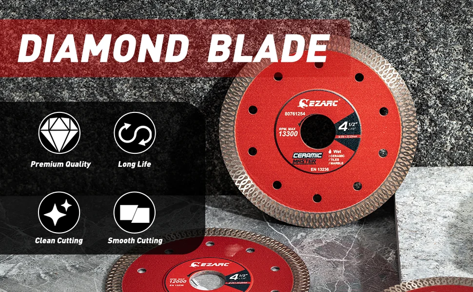 EZARC 5''/4,5'' Superdünne Diamantklinge 2 Stück für Porzellan/Keramik/Granit/Marmor, Glatte Schneidscheibe für Winkelschleifer – Detail 2
