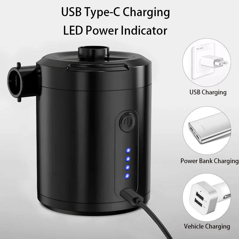 Portable Rechargeable Electric Air Pump with 4 Nozzles & USB Type-C Charging