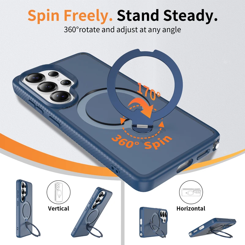 Enhanced Magnetic Matte Hard Case with Rotating Ring Bracket